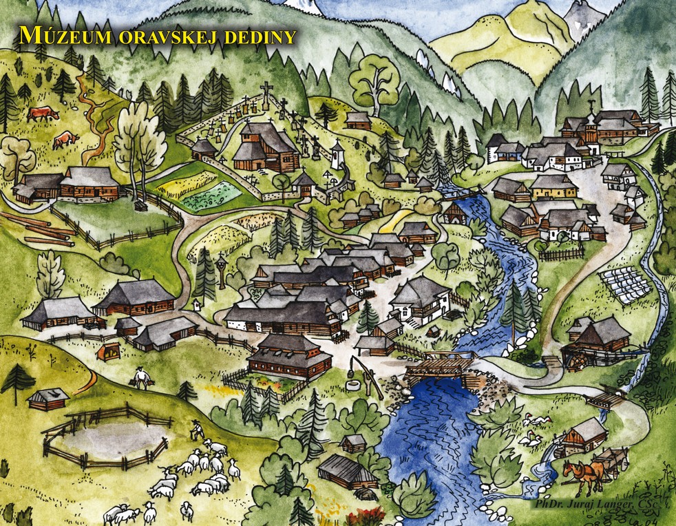 Na fotografii je maľovaná mapa areálu Múzea oravskej dediny. 